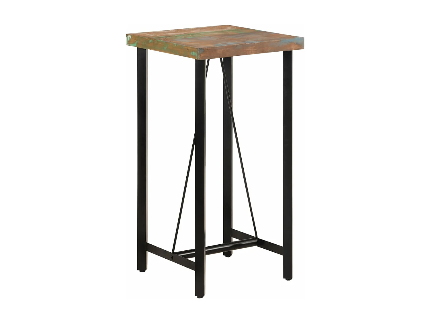 Table de bar 55x55x107 cm bois massif de récupération et fer