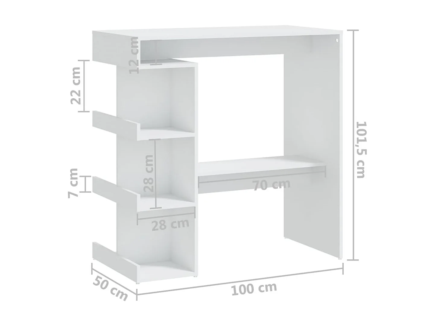 Mesa de bar c/ prateleiras derivados de madeira branco
