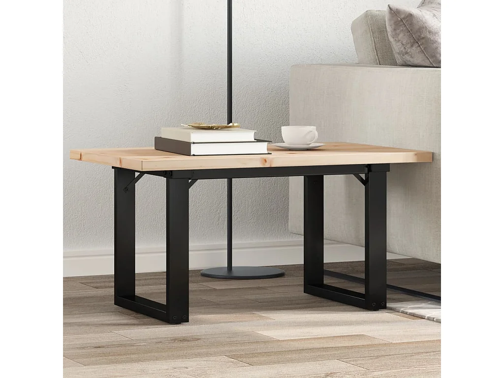Table basse cadre en O 80x50x40,5cm bois de pin massif et acier