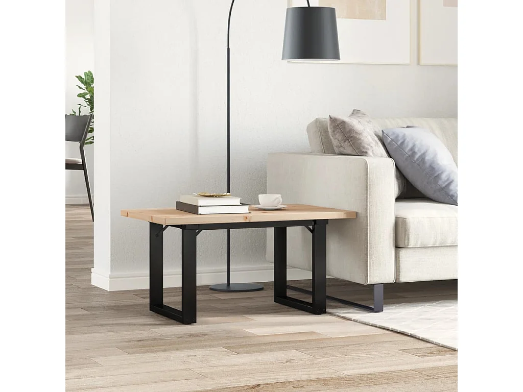 Table basse cadre en O 80x50x40,5cm bois de pin massif et acier