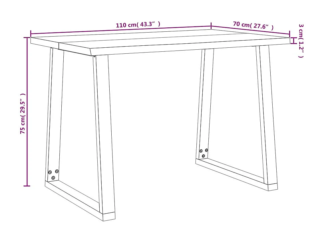 Mesa de comedor con borde vivo madera maciza acacia 110x70x75cm