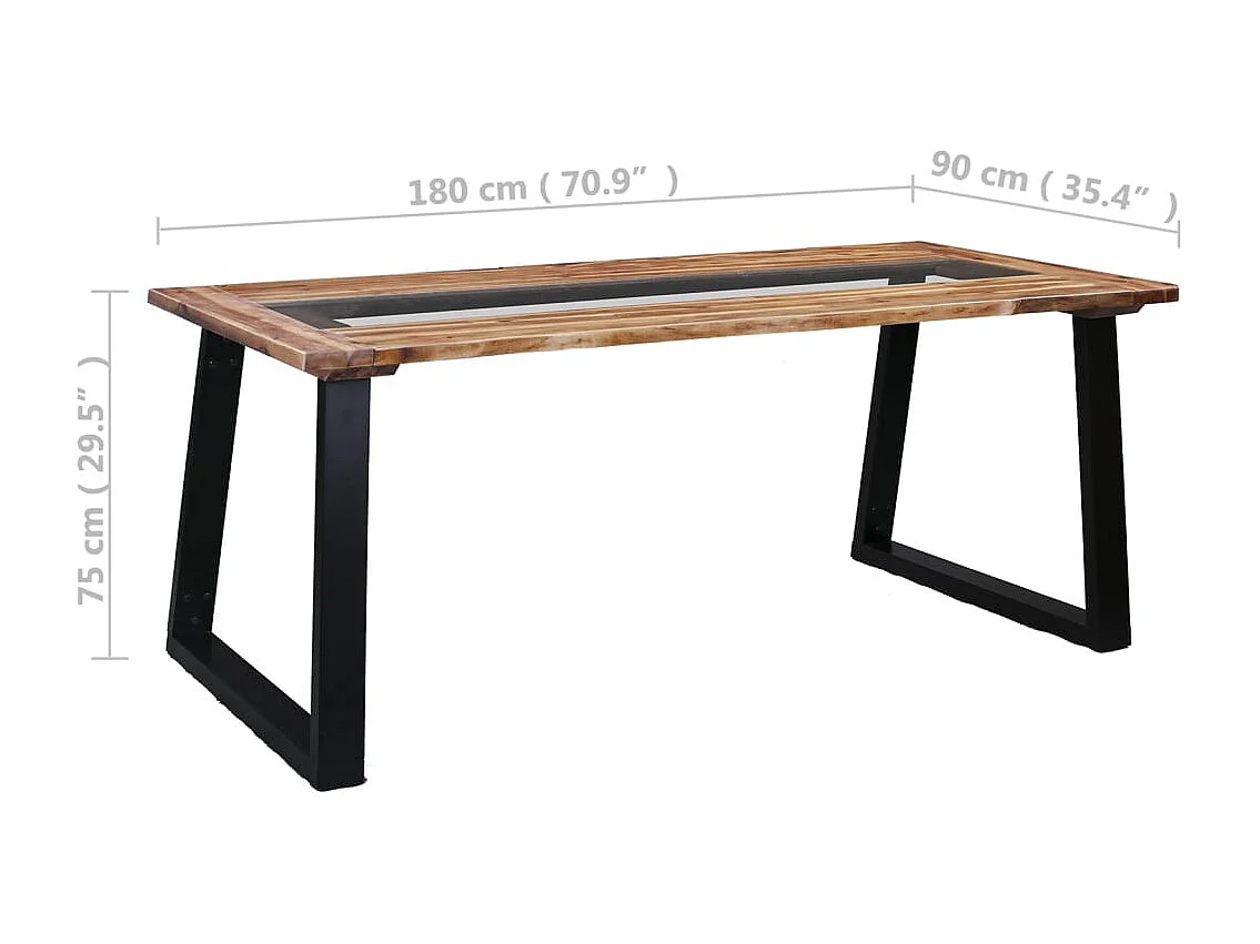 Esstisch 180 x 90 x 75 cm Massivholz Akazie und Glas