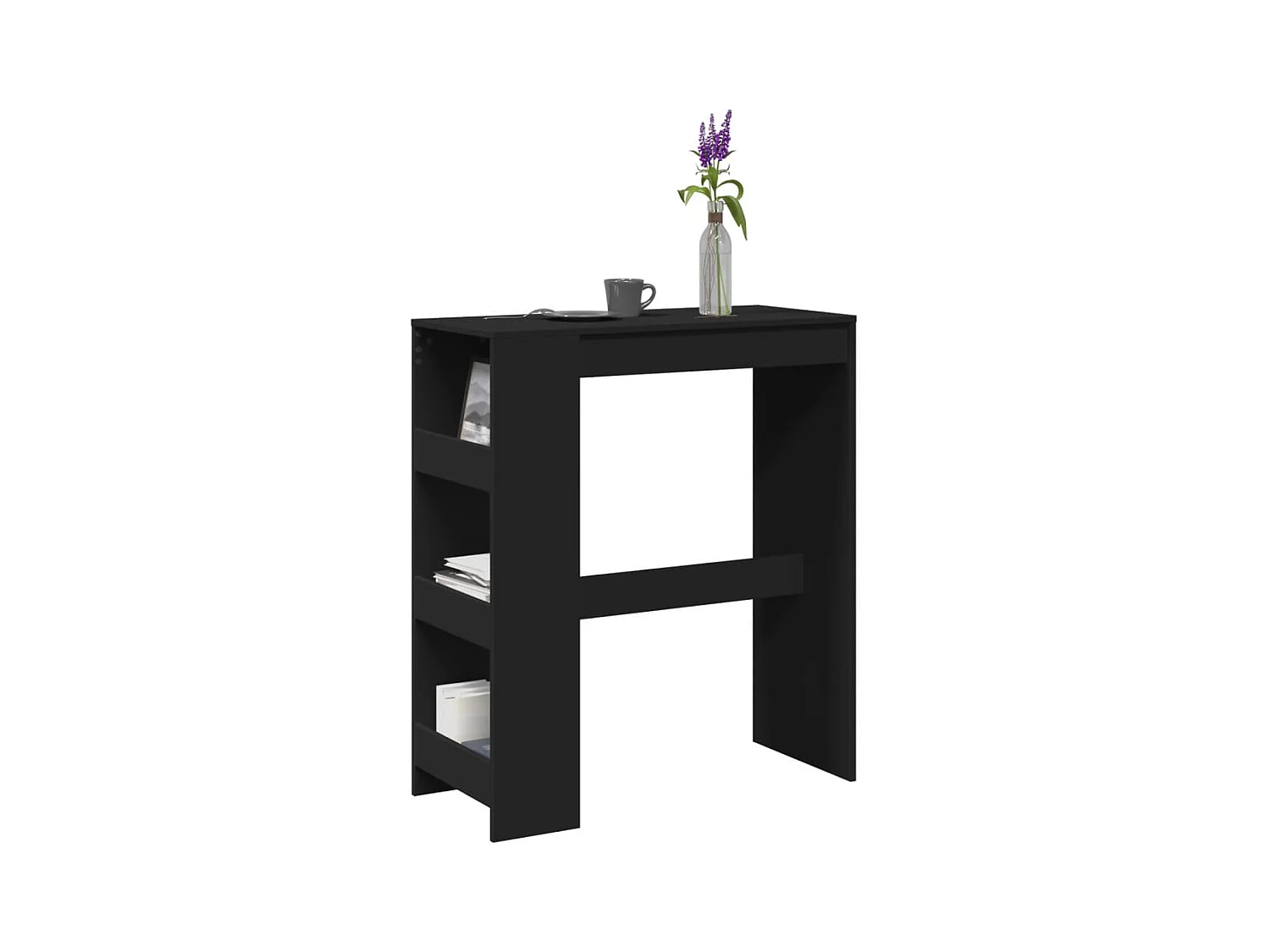 Table de bar avec étagères noir bois d'ingénierie