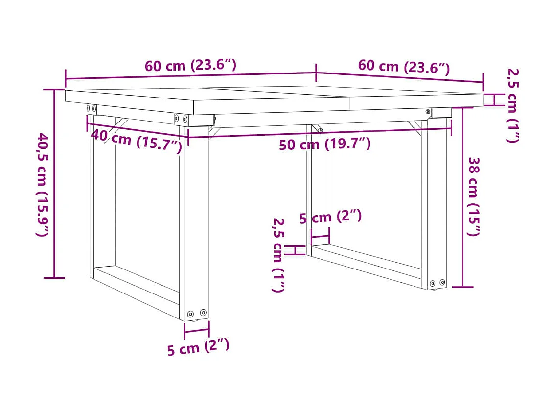 Salontafel O-frame 60x60x40,5 cm grenenhout en gietijzer