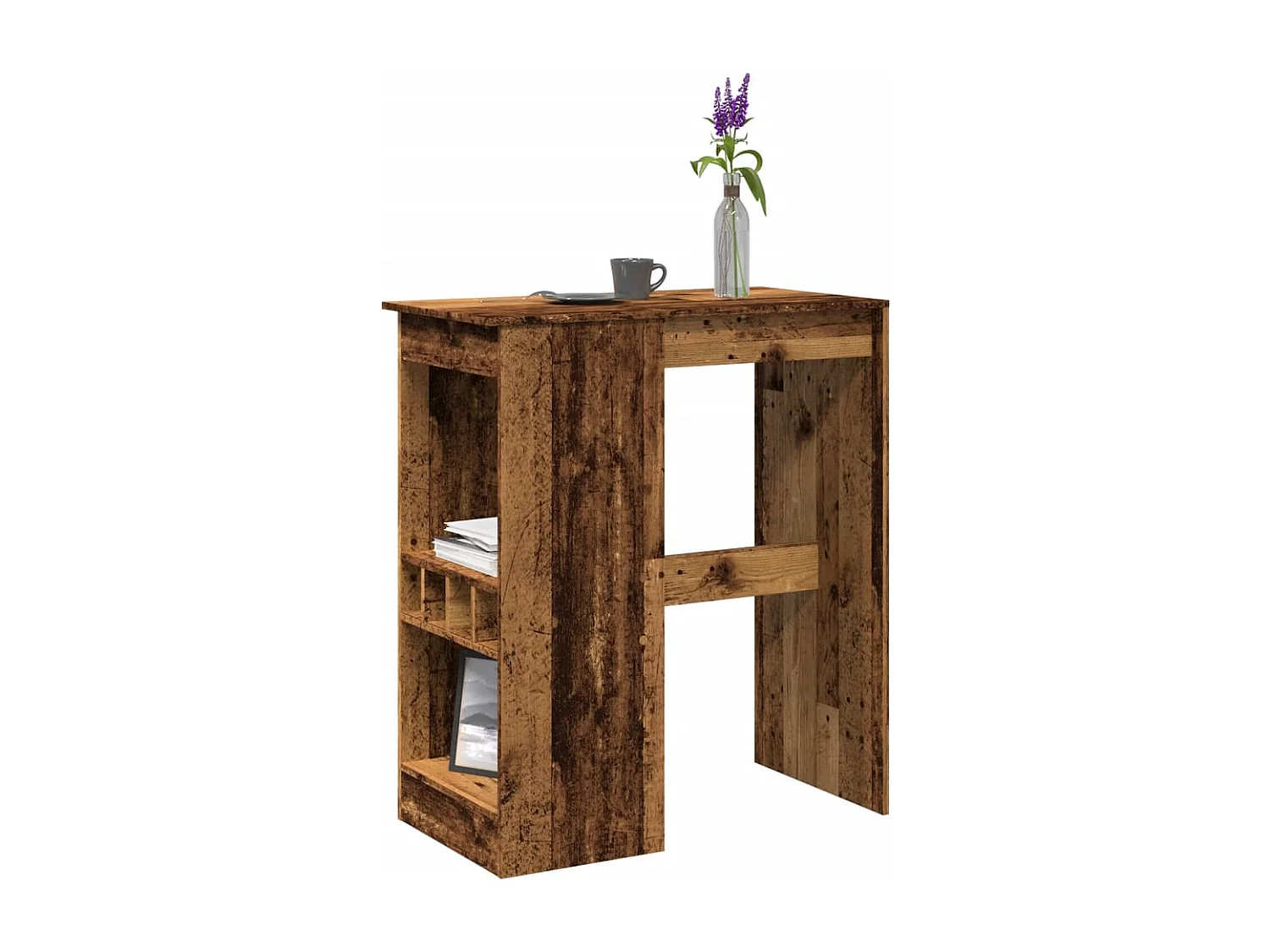 Table de bar avec étagères vieux bois bois d'ingénierie