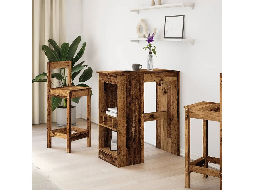 Table de bar avec étagères vieux bois bois d'ingénierie