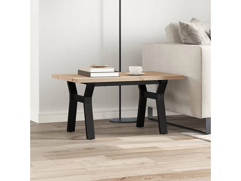 Table basse cadre en Y 80x50x40,5cm bois de pin massif et acier