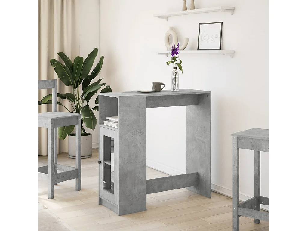 Table de bar avec étagères gris béton bois d'ingénierie