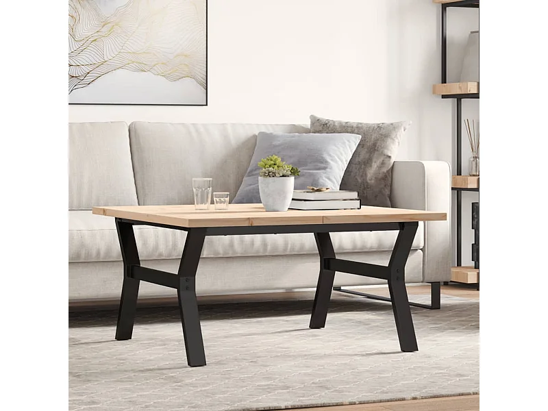 Tavolino Salotto Telaio a Y 90x90x45,5 cm Legno Pino e Acciaio