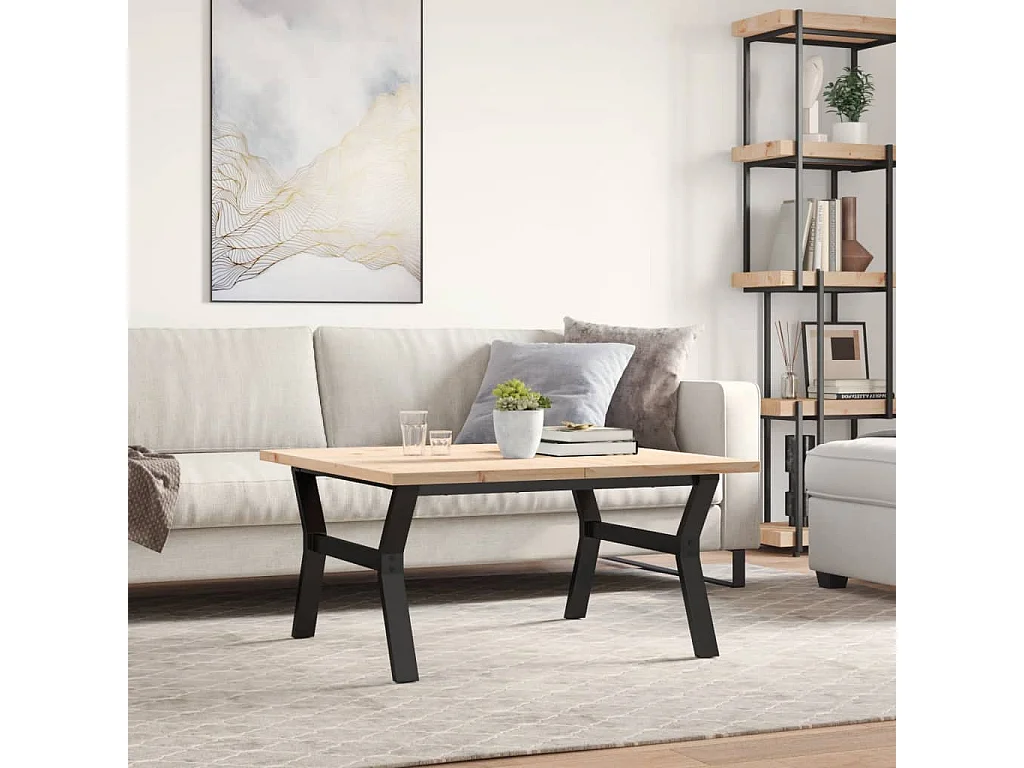 Table basse cadre en Y 90x90x45,5cm bois de pin massif et acier
