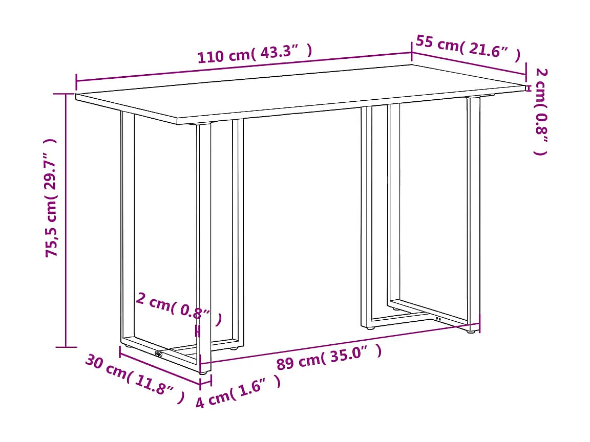 Mesa de jantar 110x55x75,5 cm madeira de mangueira maciça