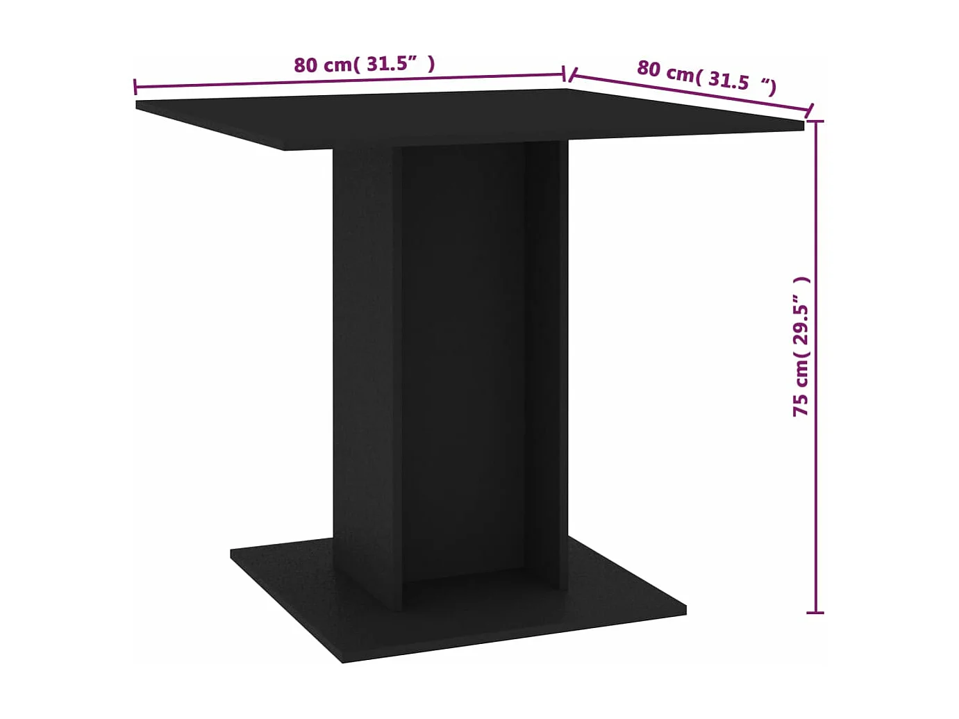 Mesa de comedor de madera contrachapada negro 80x80x75 cm