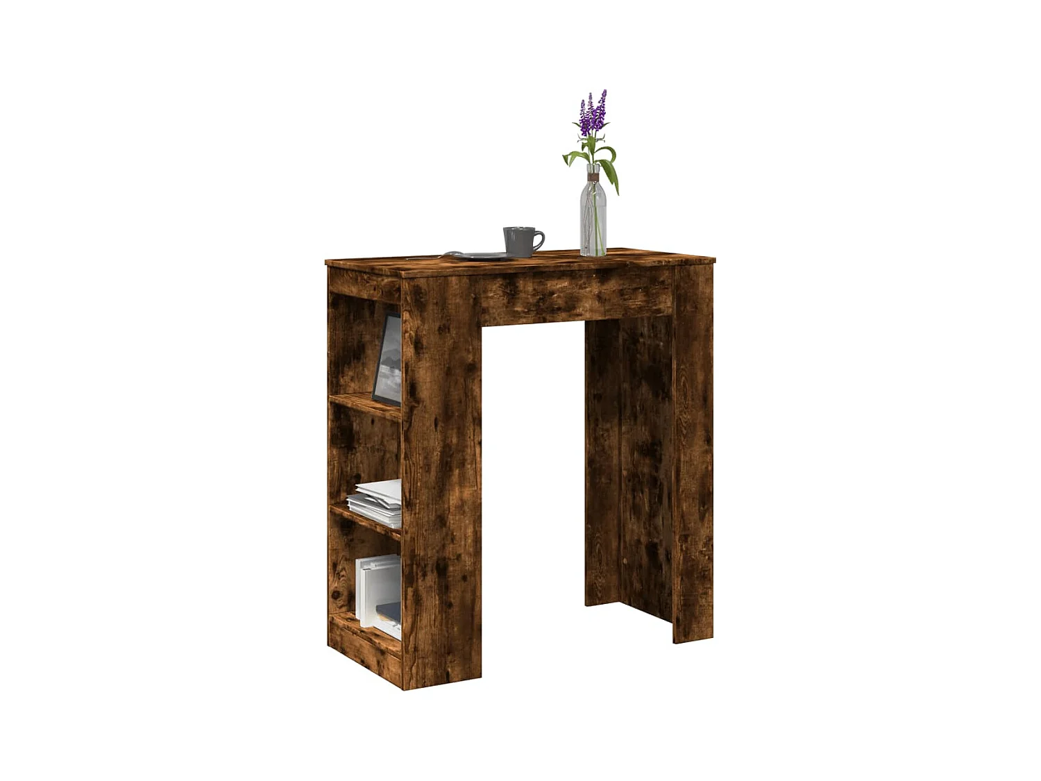 Table de bar avec étagères chêne fumé bois d'ingénierie