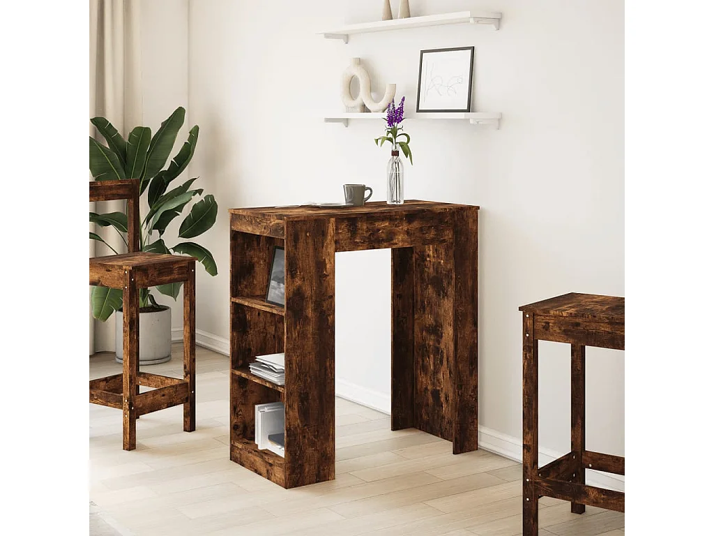 Table de bar avec étagères chêne fumé bois d'ingénierie