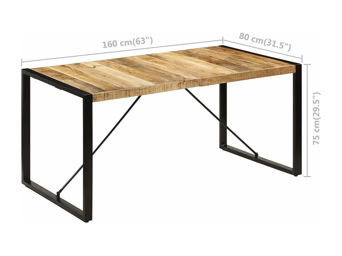 Mesa de jantar 160x80x75 cm madeira de mangueira maciça