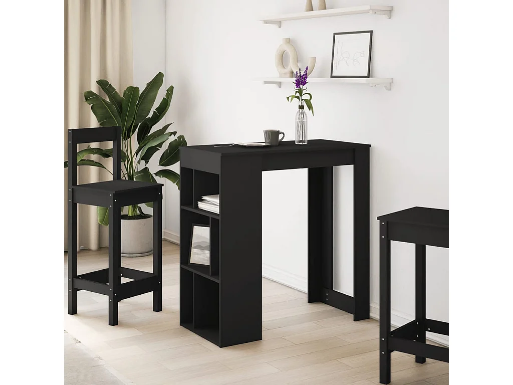 Table de bar avec étagères noir bois d'ingénierie