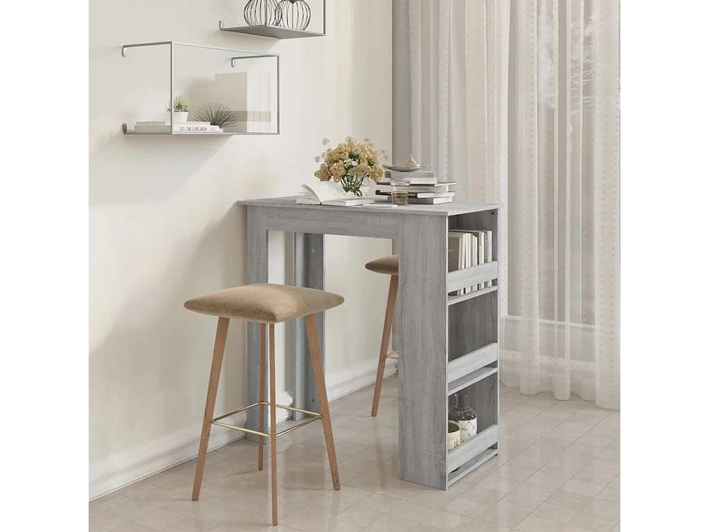Table de bar avec rangement sonoma gris bois d'ingénierie