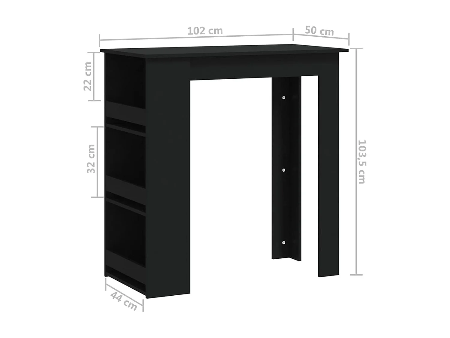 Tavolino da Bar con Ripiani Nero 102x50x103,5 cm in Truciolato