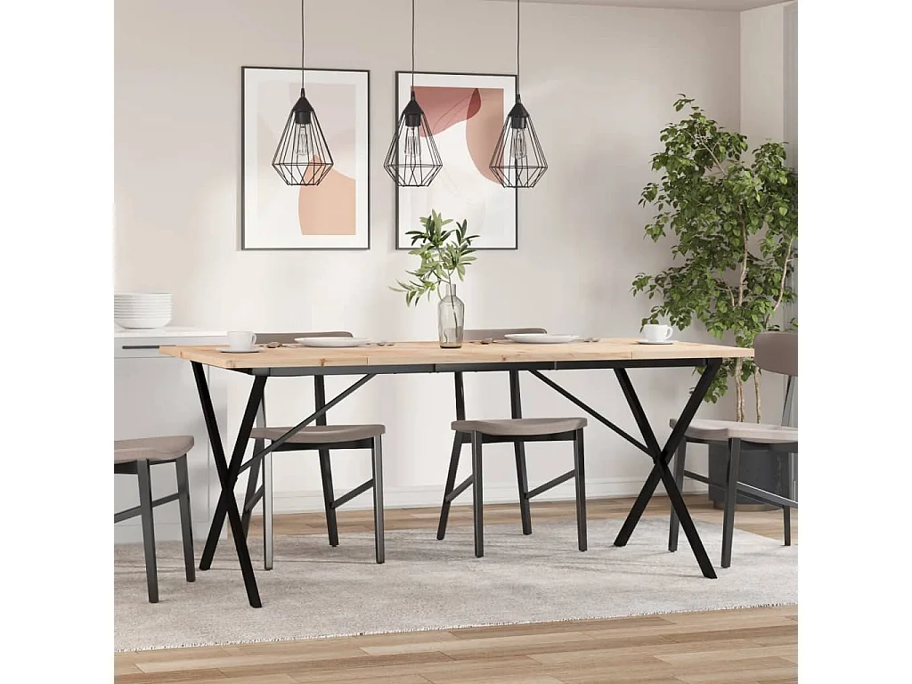 Table à manger cadre en X 180x90x75,5 cm bois pin massif acier