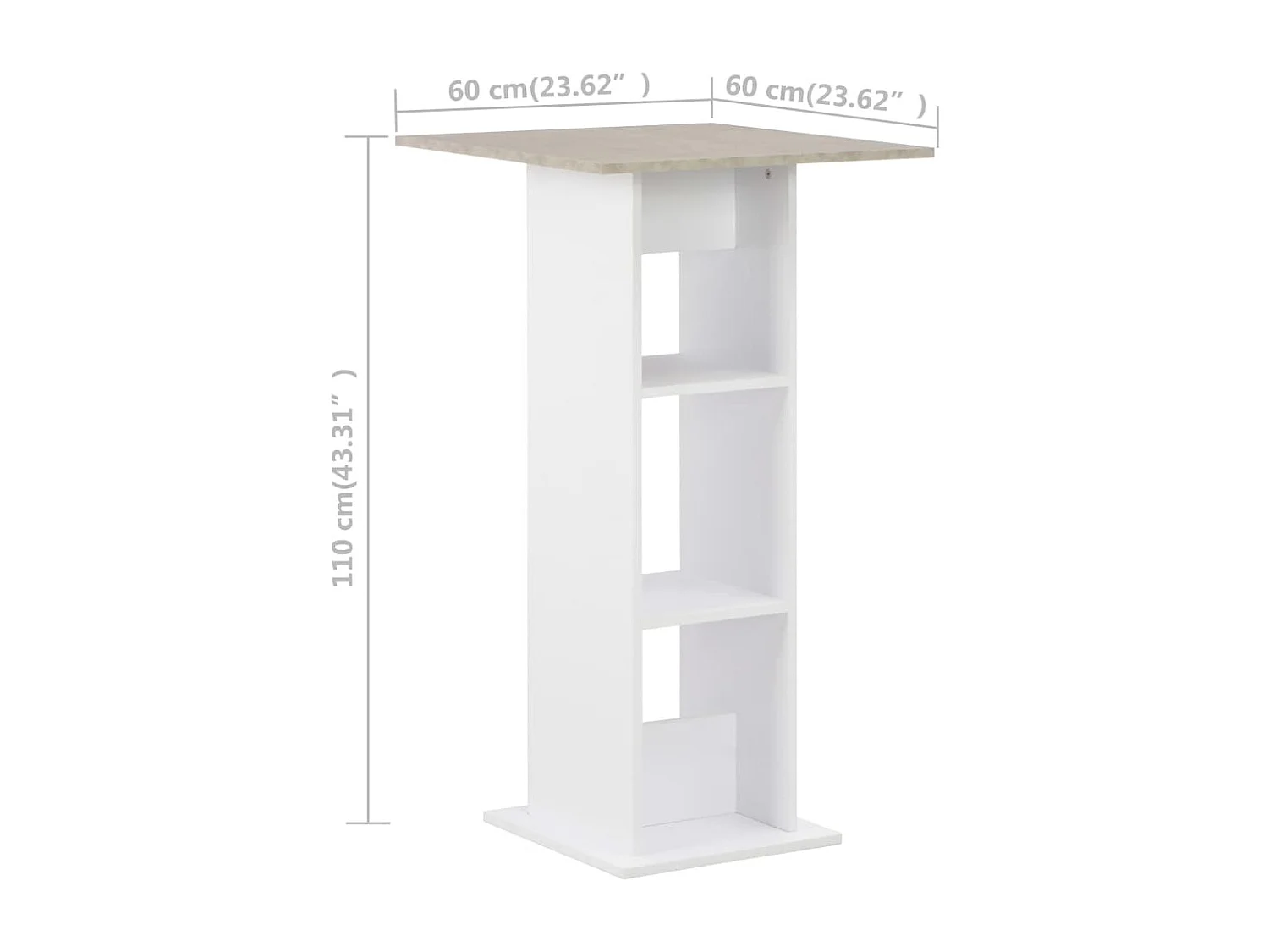 Mesa alta de bar blanco y gris hormigón 60x60x110 cm