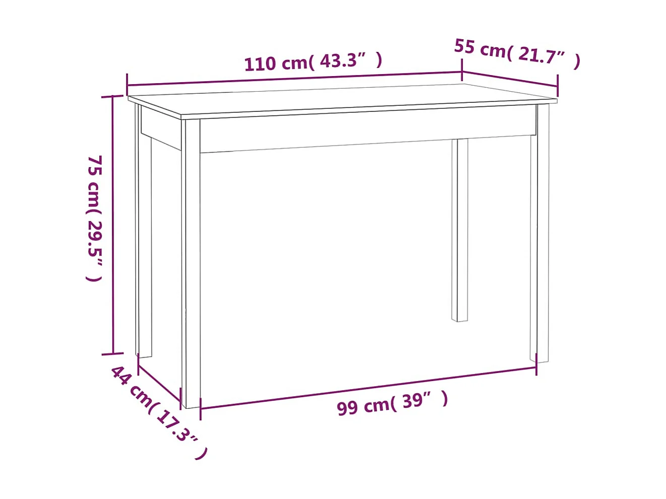 Mesa de comedor madera maciza de pino 110x55x75 cm
