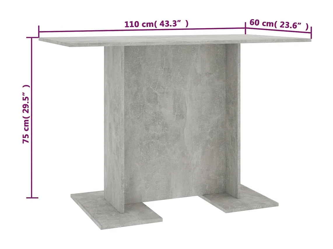 Table de salle à manger Gris béton 110 x 60 x 75 cm Aggloméré