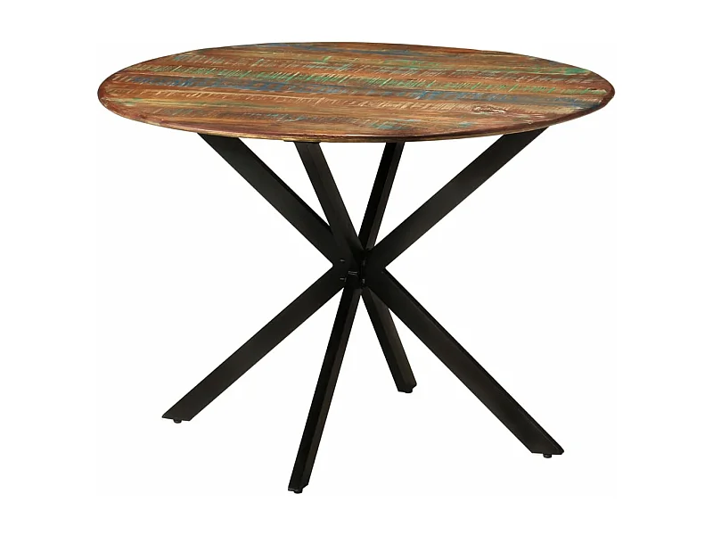 Mesa de jantar Ø110x78 cm madeira recuperada maciça e aço