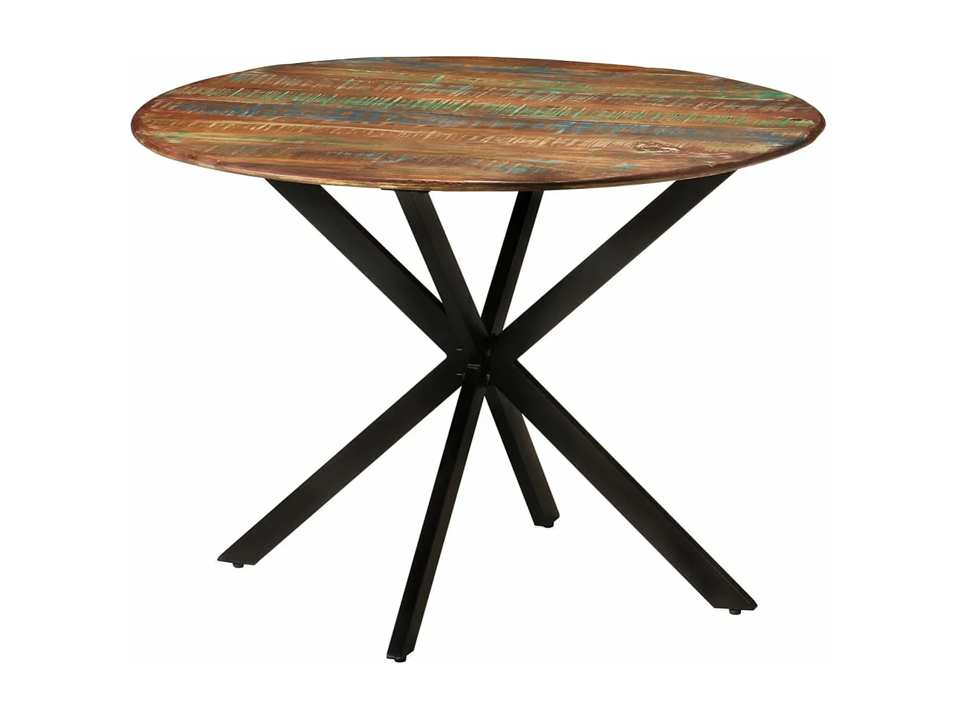 Mesa de jantar Ø110x78 cm madeira recuperada maciça e aço