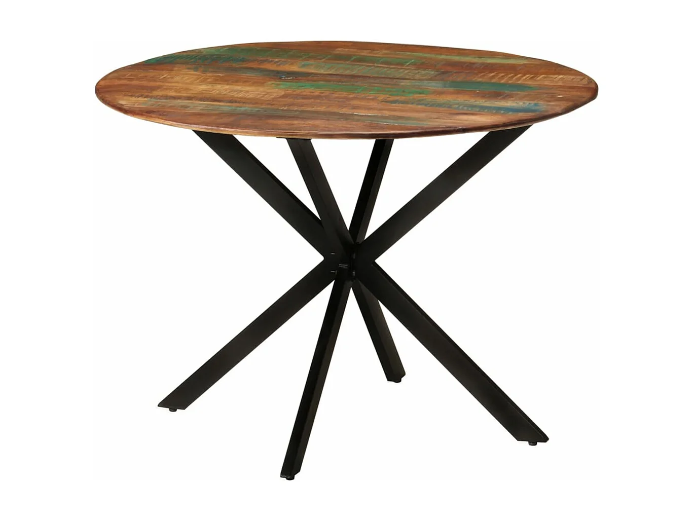 Mesa de jantar Ø110x78 cm madeira recuperada maciça e aço