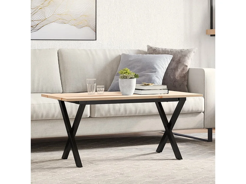 Mesa de centro marco X madera maciza pino y acero 90x40x35 cm