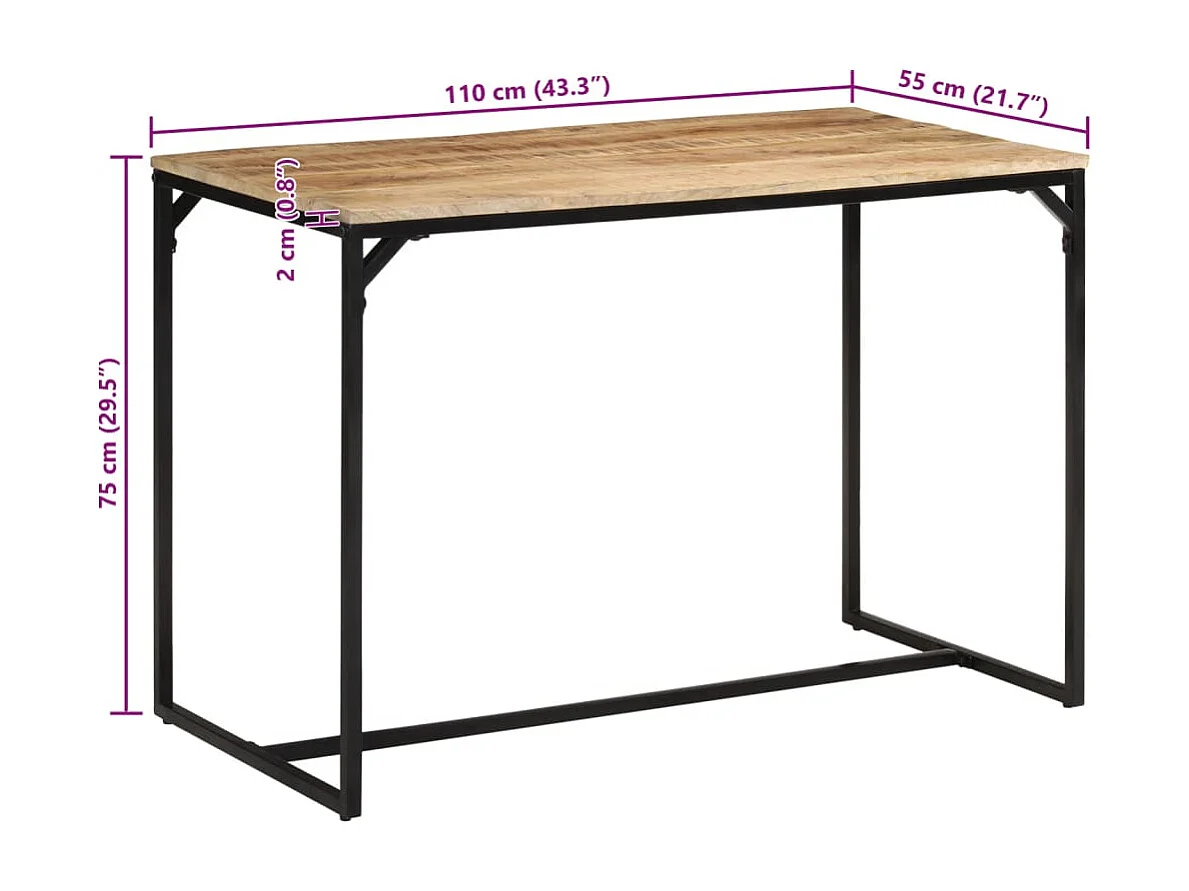 Table à manger 110x55x75 cm bois de manguier massif brut