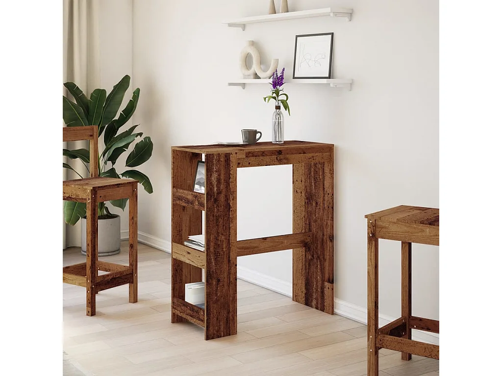 Mesa alta con estantes madera envejecida 90x40x103,5 cm