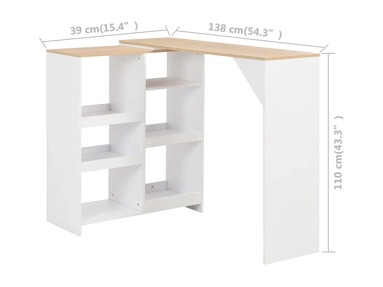 Tavolo da Bar con Scaffale Mobile Bianco 138x39x110 cm