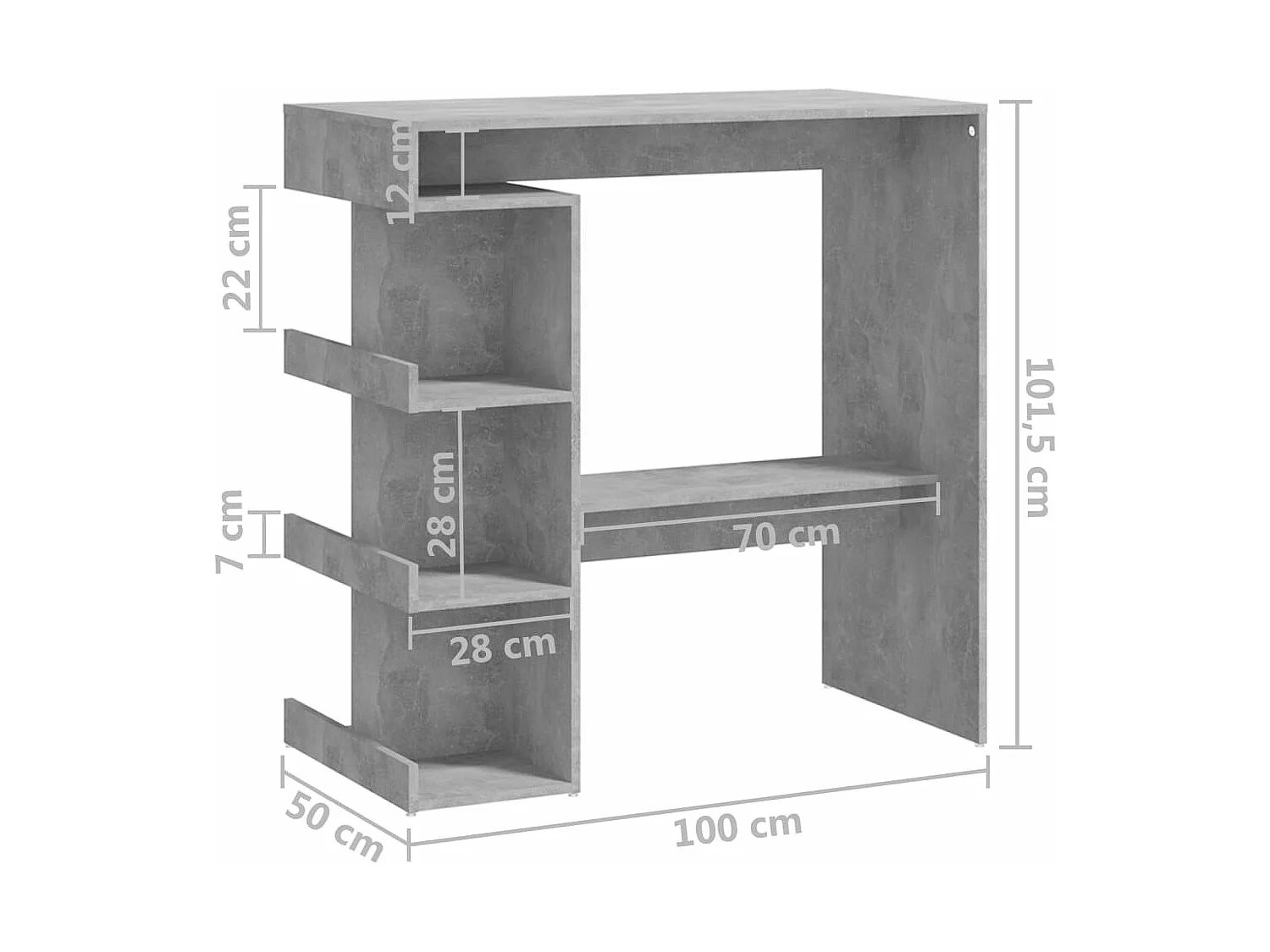 Mesa de bar com prateleira derivados de madeira cinza cimento