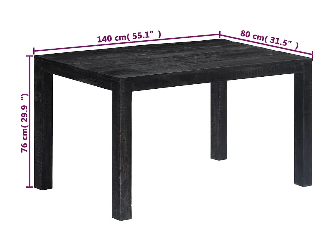 Esstisch Schwarz 140 x 80 x 76 cm Mango-Massivholz