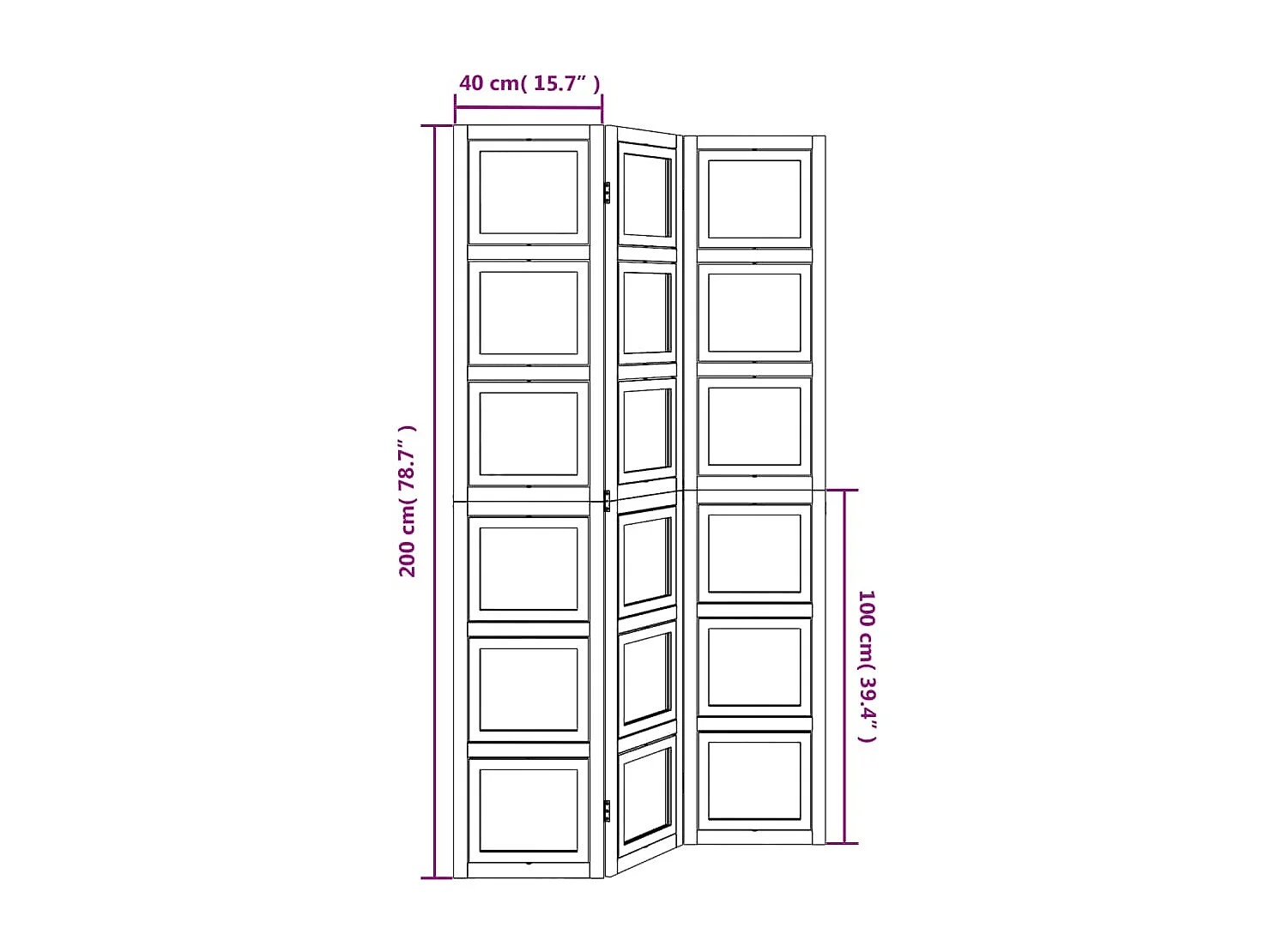 Parede divisória 3 painéis madeira paulownia maciça branca
