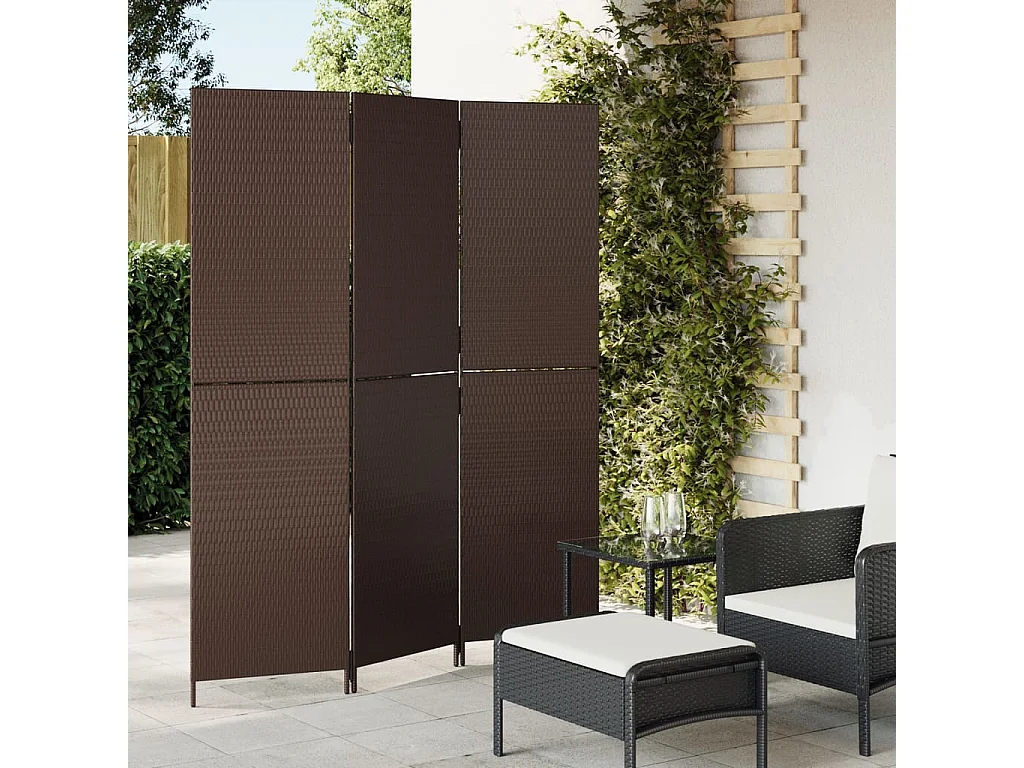 Parete divisoria in resina intrecciata marrone a 3 pannelli