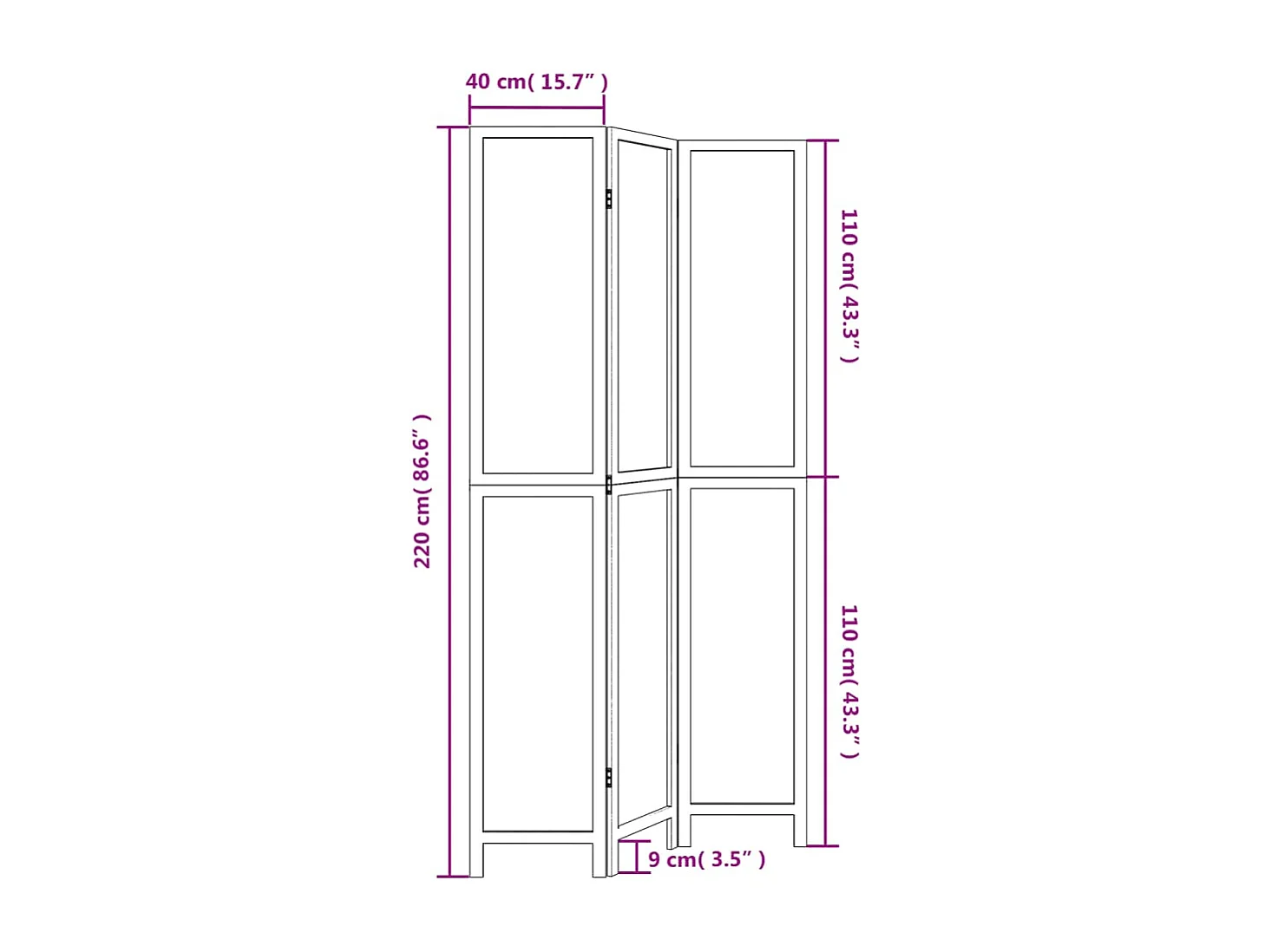 Cloison de séparation 3 panneaux marron foncé paulownia massif