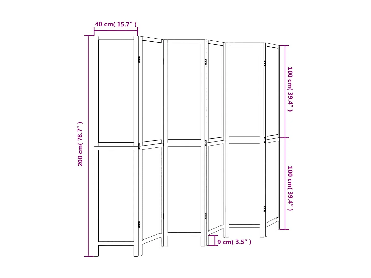 Tabique 6 paneles paulownia macizo marrón oscuro