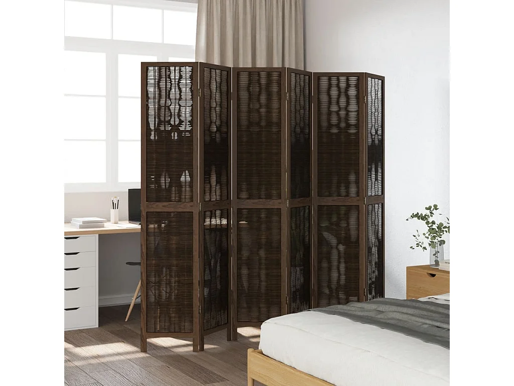 Cloison de séparation 6 panneaux marron foncé paulownia massif