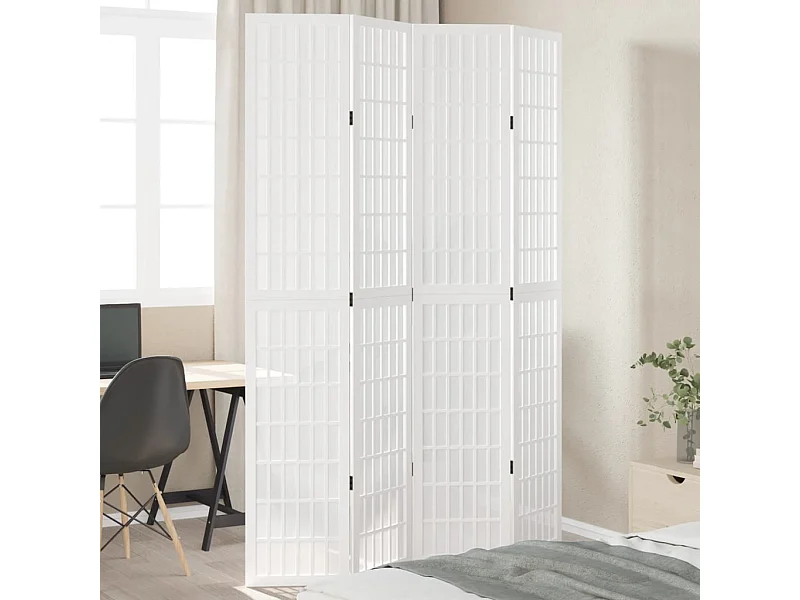 Cloison de séparation 4 panneaux blanc bois de paulownia massif