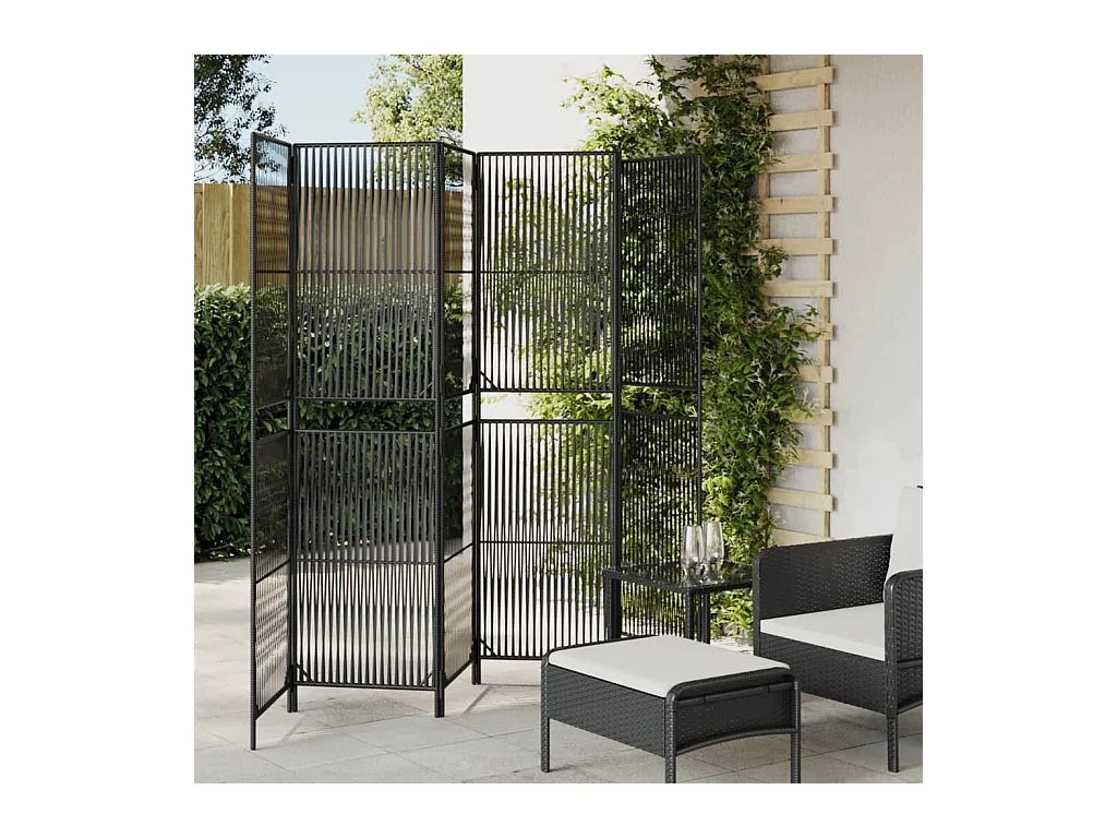 Cloison de séparation 6 panneaux noir résine tressée
