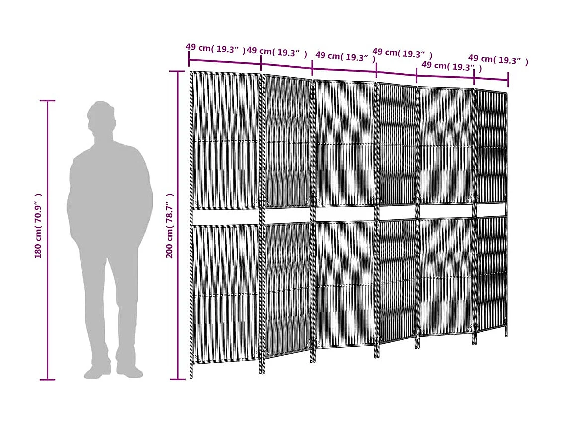 Parede divisória de resina tecida bege com 6 painéis