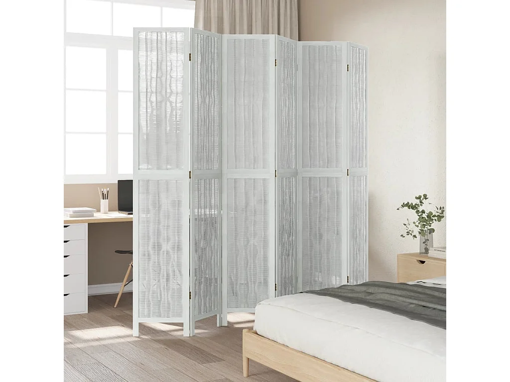 Scheidingswand 6 panelen wit massief paulowniahout