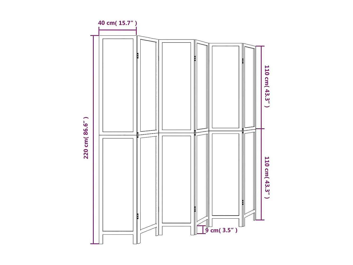 Scheidingswand 6 panelen wit massief paulowniahout