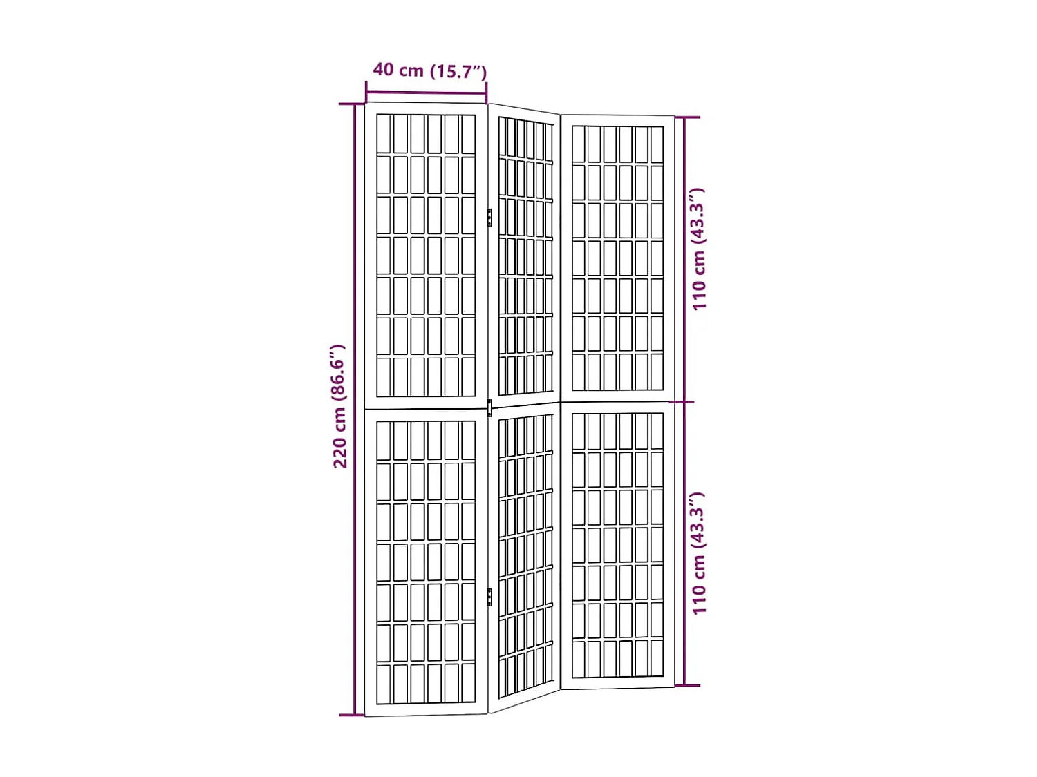 Cloison de séparation 3 panneaux blanc bois de paulownia massif