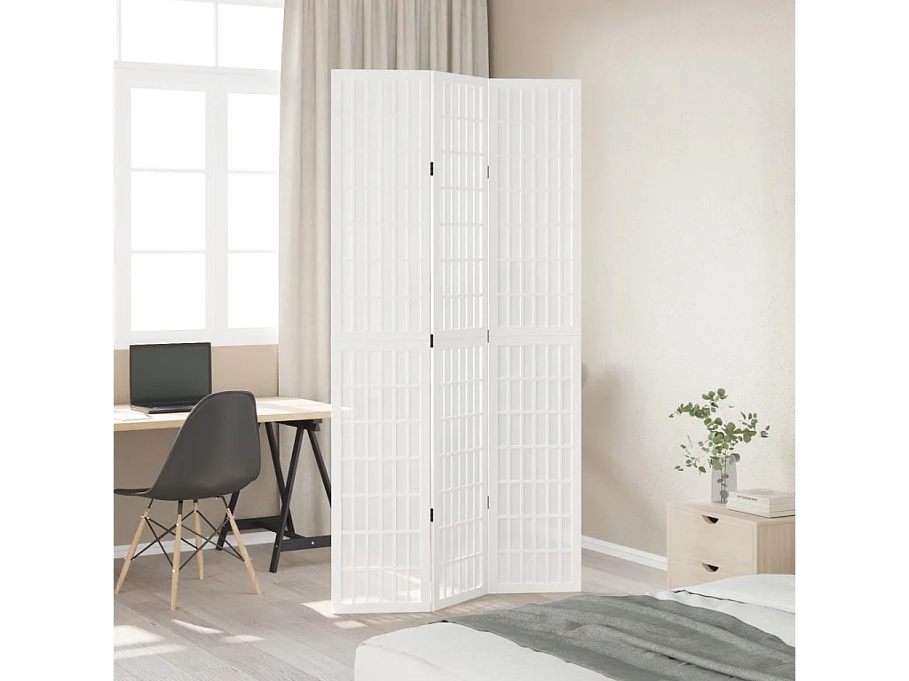 Parede divisória 3 painéis madeira paulownia maciça branca