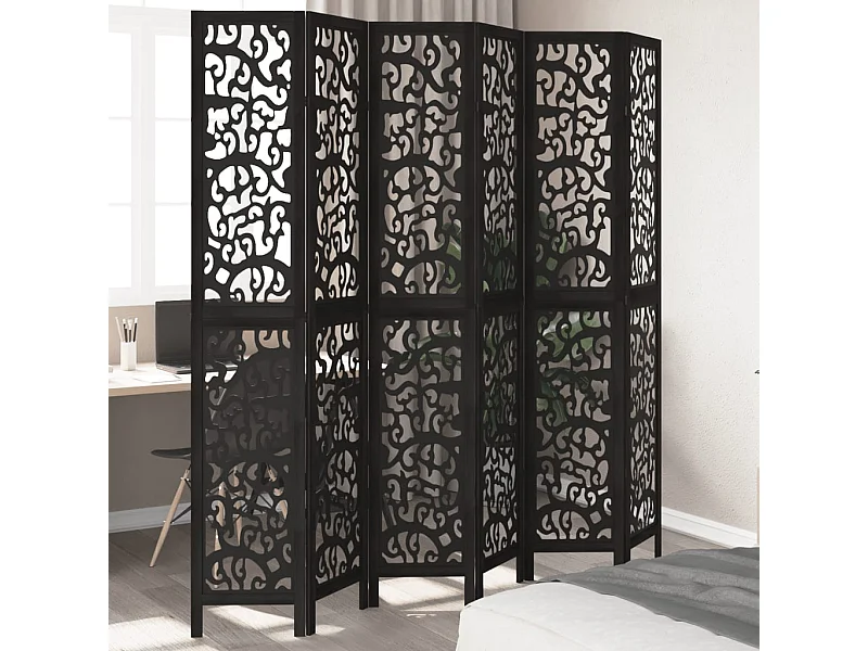 Tabique negro de 6 paneles de madera maciza de paulownia