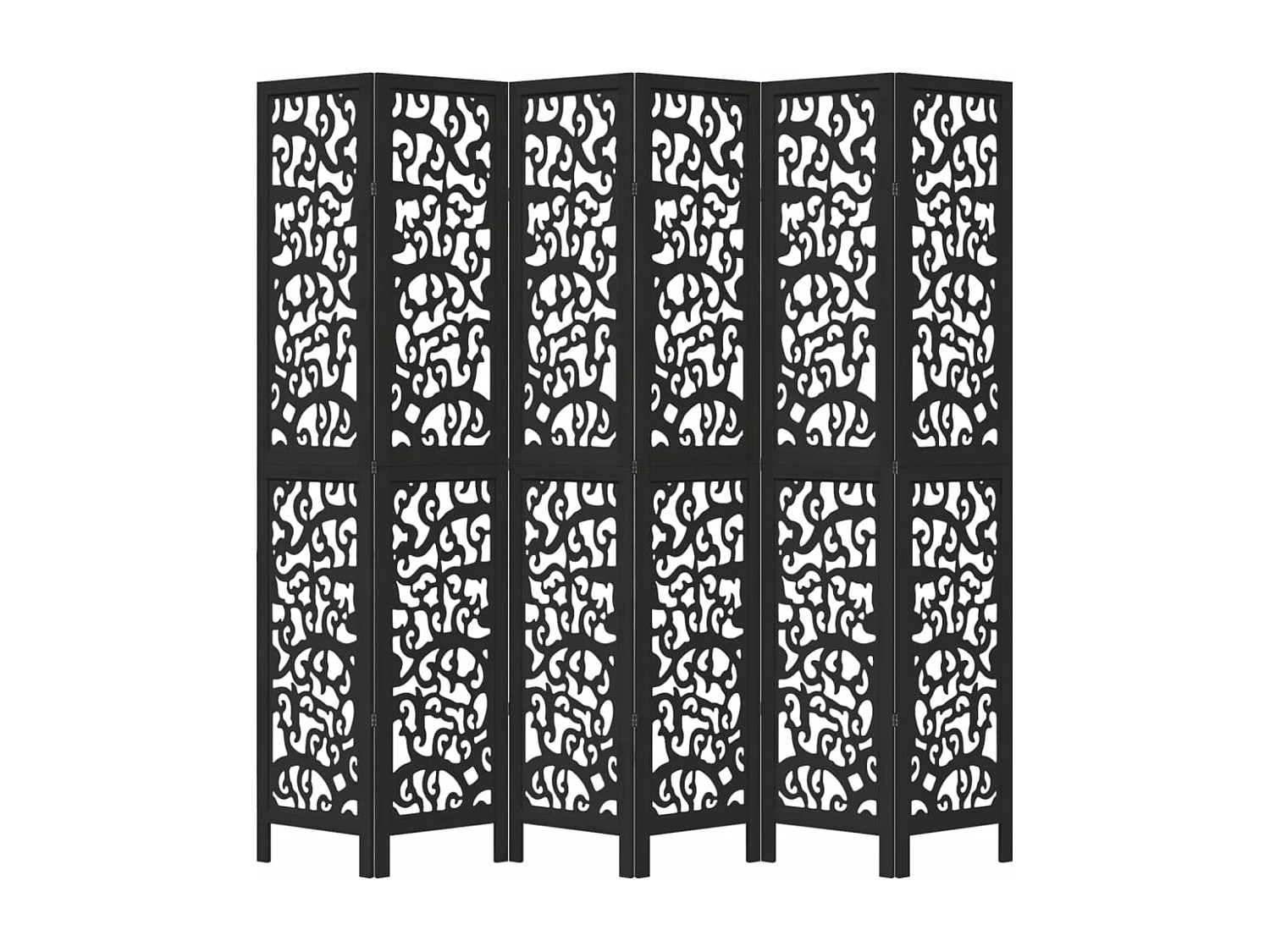 Divisória preta com 6 painéis em madeira maciça de paulownia