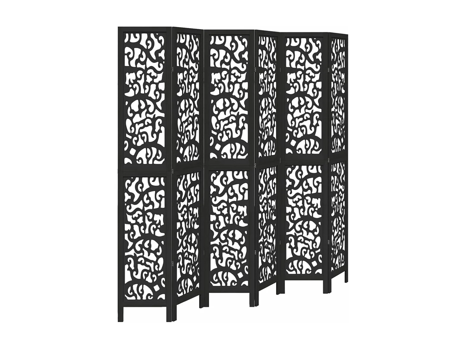 Cloison de séparation 6 panneaux noir bois de paulownia massif